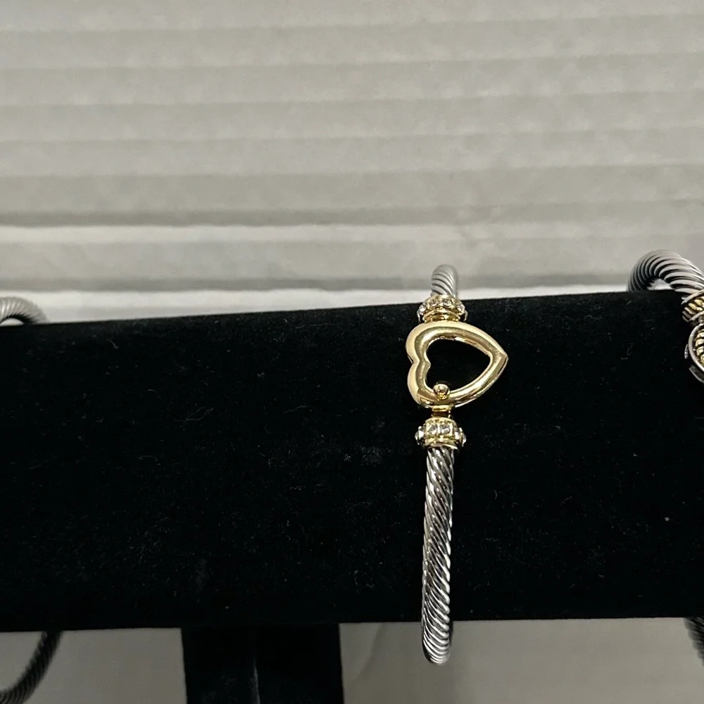 Silver Cable Flex Heart Station Bracelet - Women Jewelry
